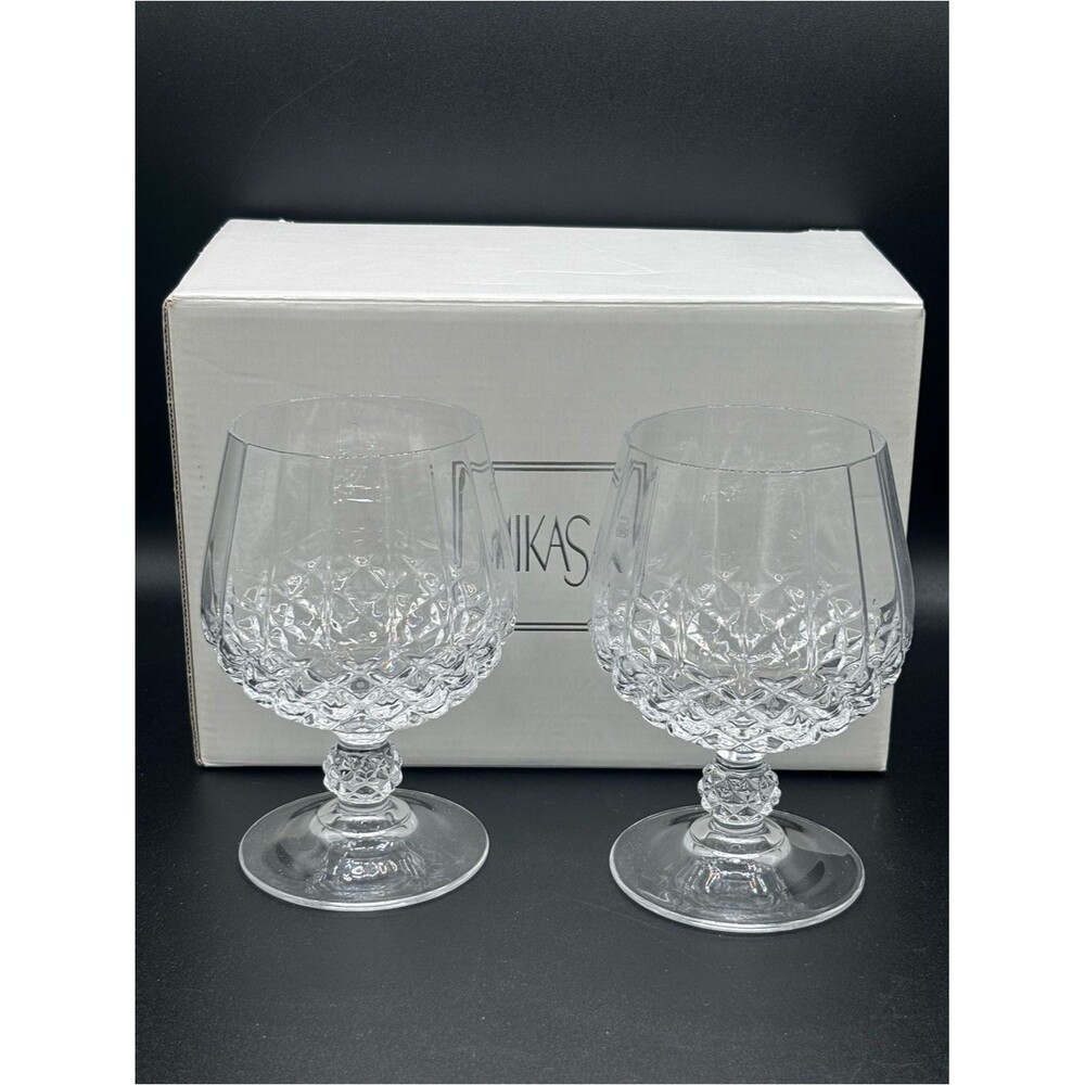 Pair Of (2) Elegant Glass Mikasa Arctic Light Crystal Brandy Snifters 5 3/4in